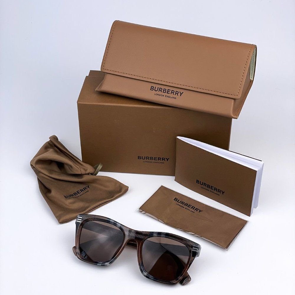 SALE! NEW Burberry BE4348 Cooper 396673 Brown Check Square Unisex Sunglasses - Picture 8 of 11